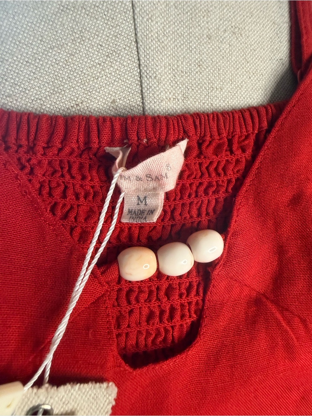Sleeveless Red Linen-Blend Mini Dress with Spaghetti Straps - Picture 4 of 6